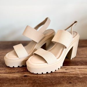 Cool Planet by Steve Madden Stem Heeled Sandal in Cream/Putty
